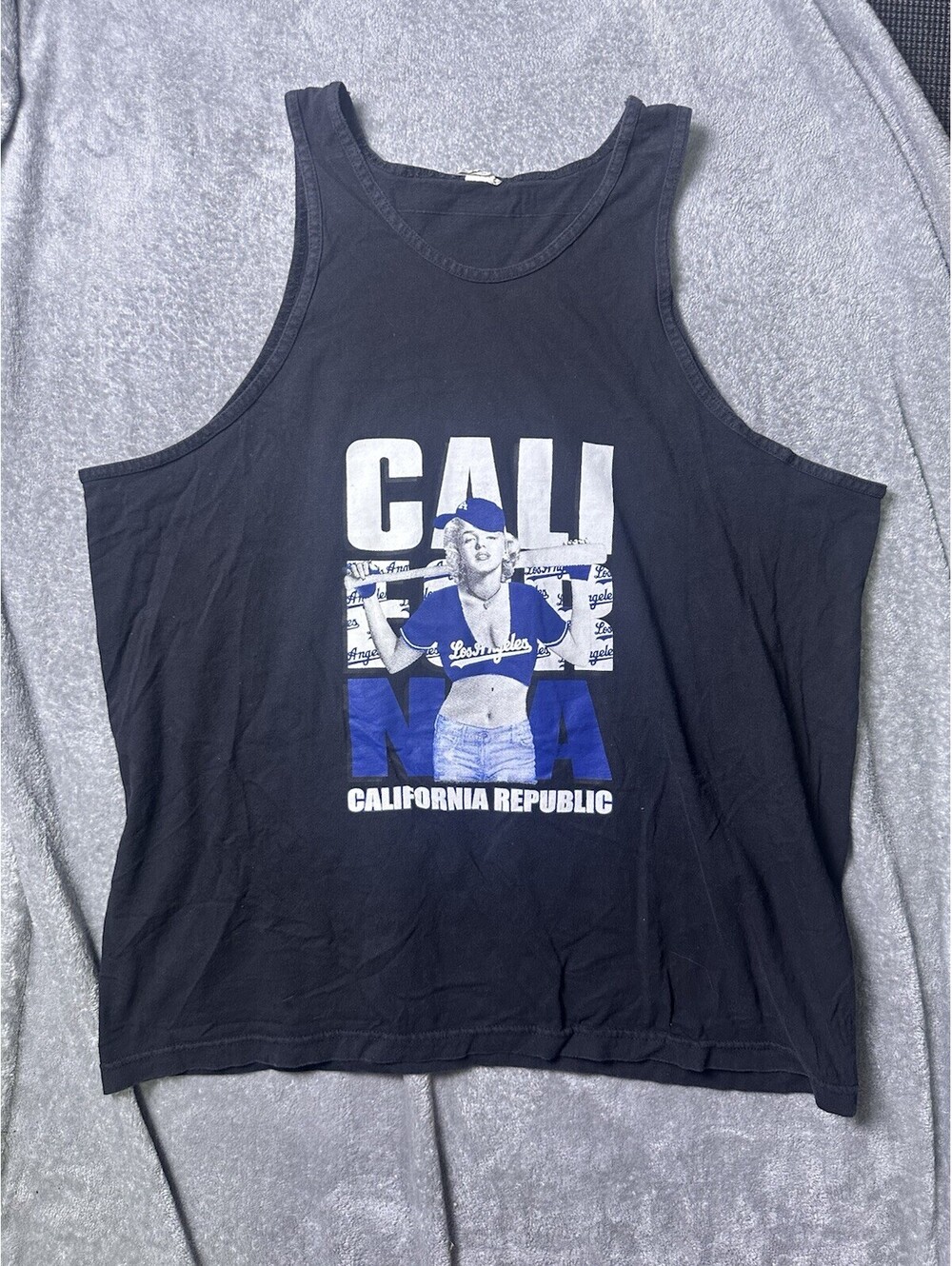 Vintage 90s Y2K Alstyle California Los Angeles Tank Top Dodgers Style Black